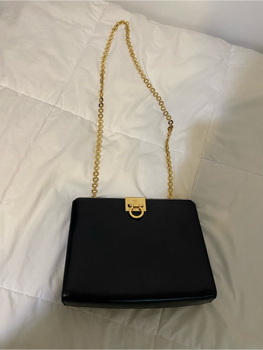 Salvatore Ferragamo Calfskin Purse with Gold Chain Strap